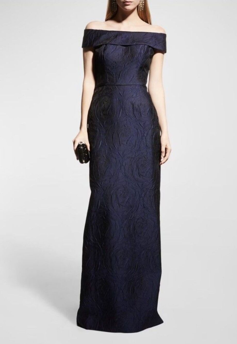 Rickie Freeman for Teri JonOff-Shoulder Jacquard Column Gown Size 8